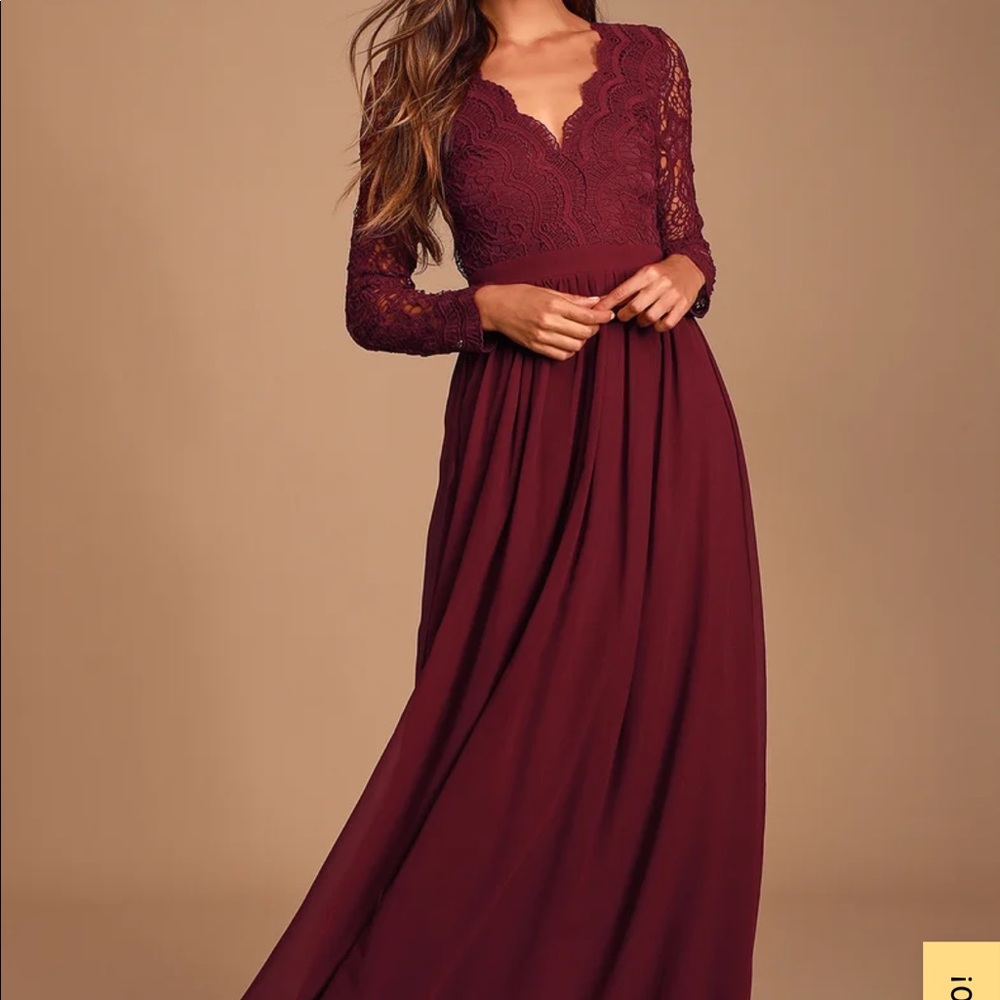 Lulu’s Burgundy long sleeve lace maxi dress